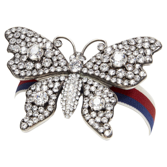 Gucci Alessandro Michele crystal butterfly web strap bracelet