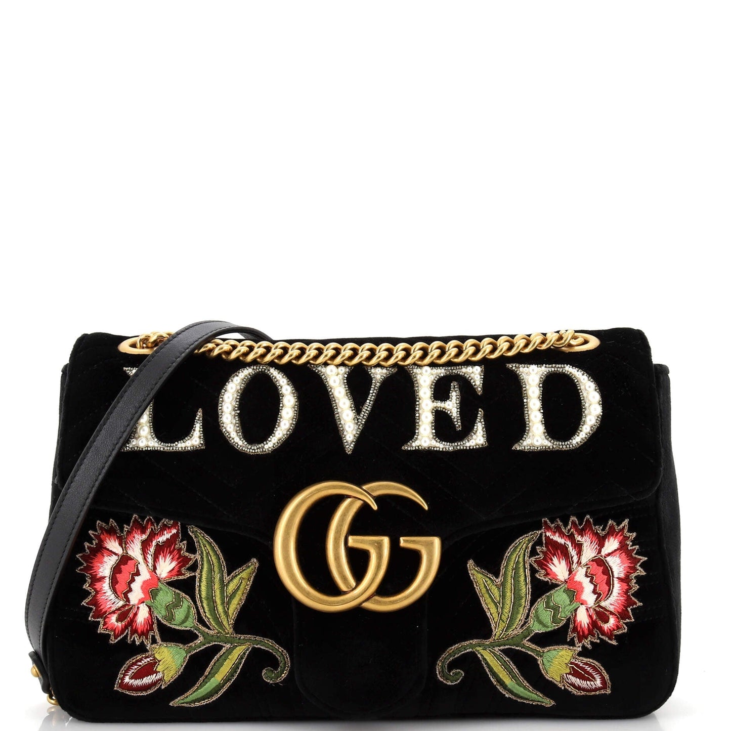 Luxury Gucci Trending 2025 GG Marmont Flap Bag Embroidered Matelasse Velvet Medium