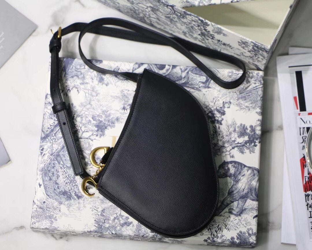 Luxury DiorSaddle Trio Pouch With Strap In Black Calfskin