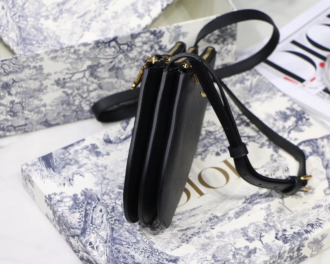 Luxury DiorSaddle Trio Pouch With Strap In Black Calfskin