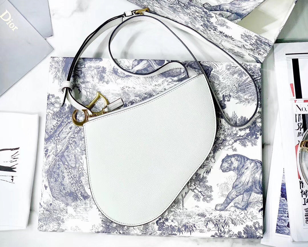 Luxury DiorSaddle Trio Pouch With Strap In White Calfskin