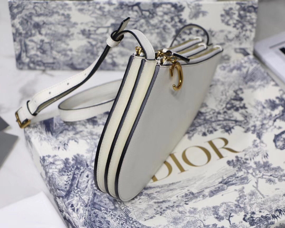 Luxury DiorSaddle Trio Pouch With Strap In White Calfskin
