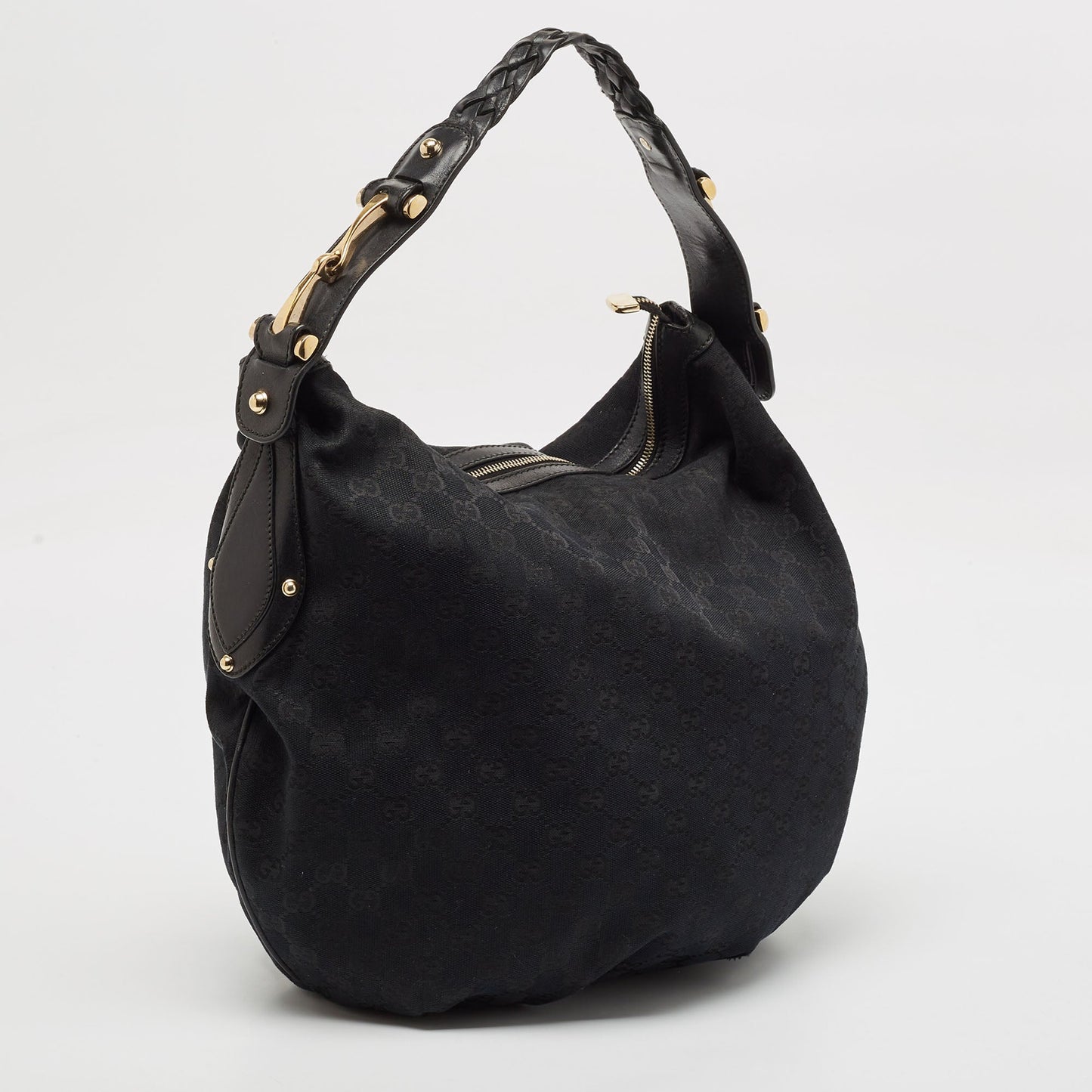 Gucci Black Gg Canvas And Leather Gg Marmont Medium Pelham Hobo