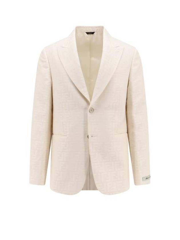 Luxury Fendi Motif Blazer Jacket Light Beige
