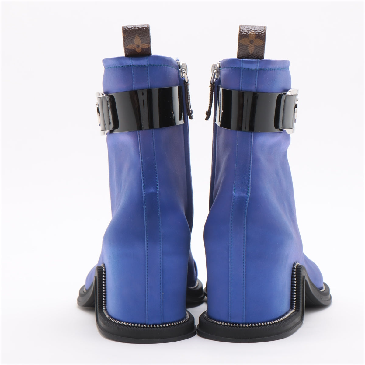 Louis Vuitton Moonlight Line 22 Years Saten x Leather Short Boots 38  Blue x Black NL0212