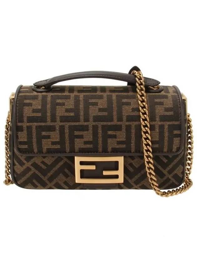 Luxury Fendi Baguette Chain FF Jacquard Medium Cross Bag Brown