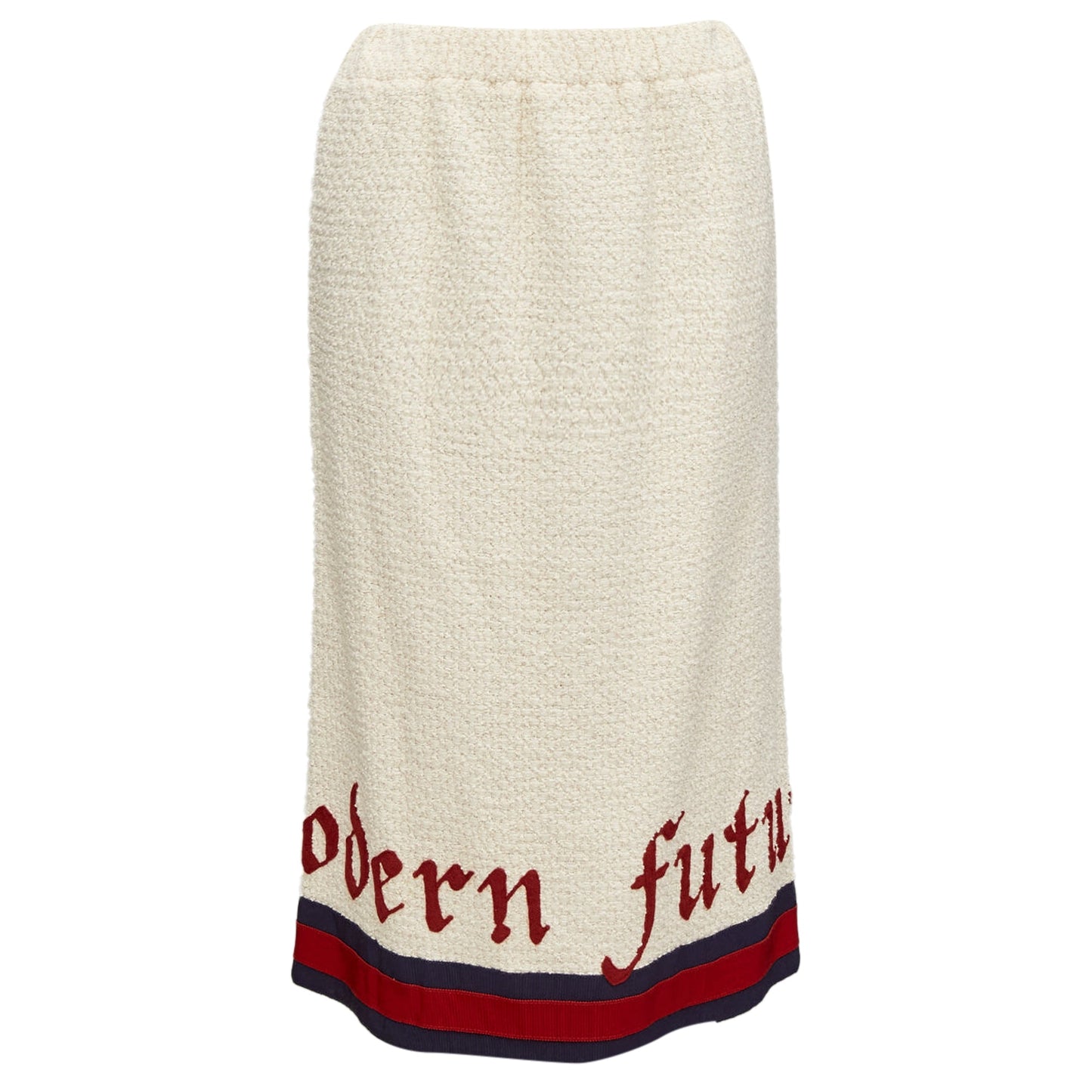 Gucci Modern Future Cotton Boucle Webbing Trim Midi Skirt