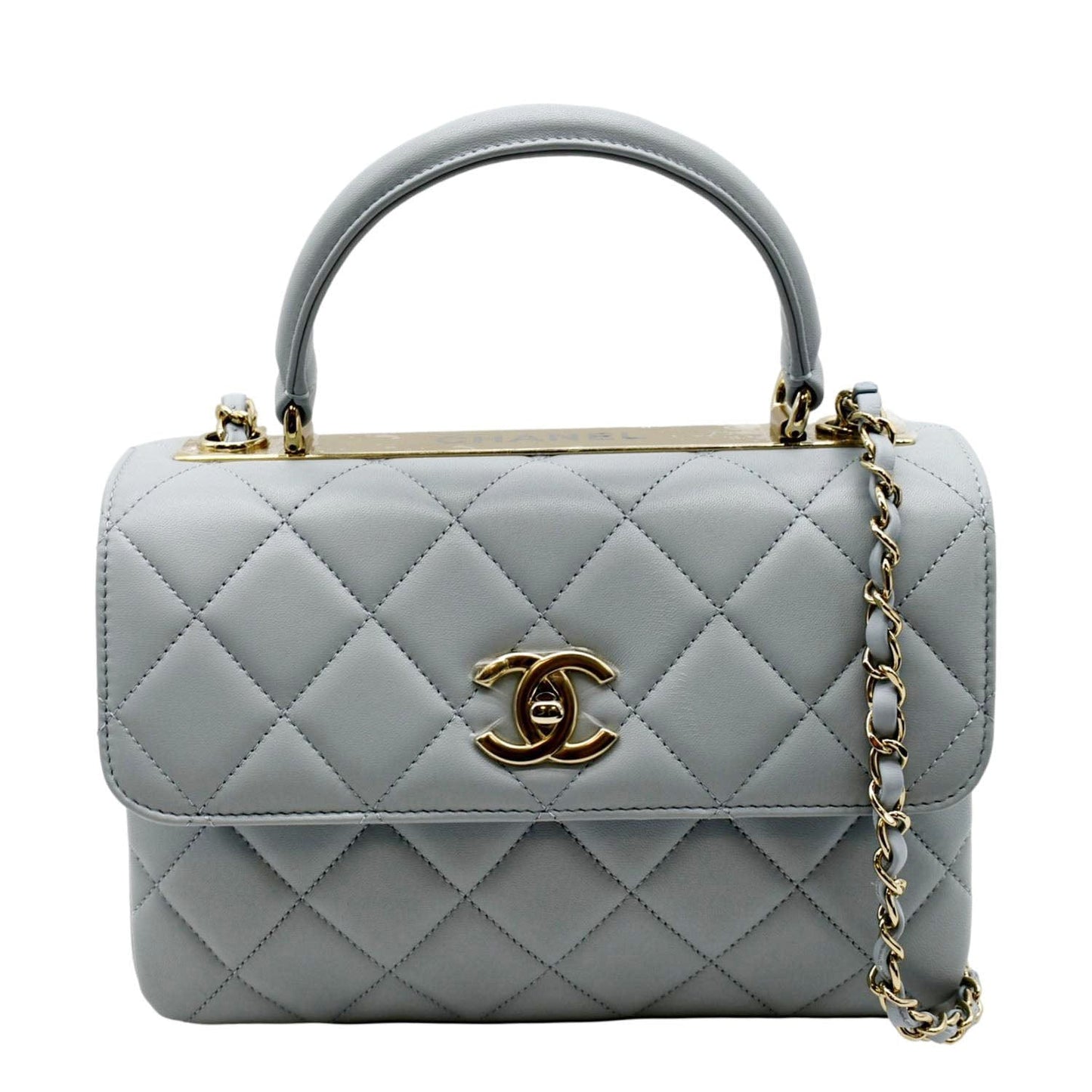 Luxury Chanel Trendy CC Top Handle Flap Quilted Leather Shoulder Bag Light Blue