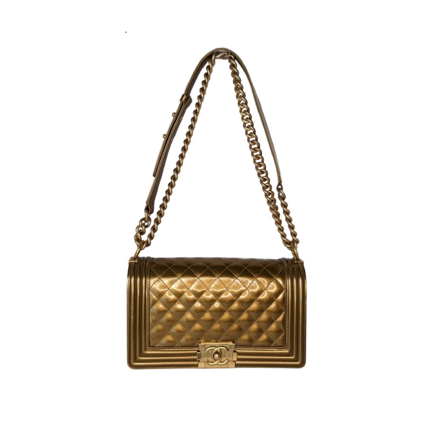 Luxury Chanel bag Metallic Patent Calfskin Quilted Medium Boy Bag