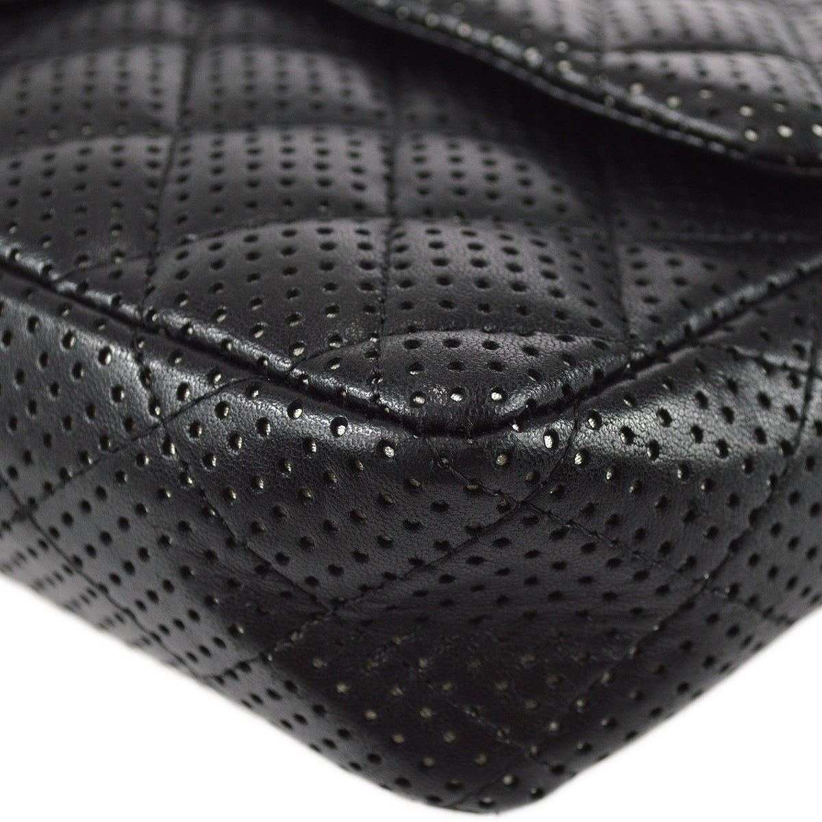 Luxury Chanel Black Perforated Lambskin East West Shoulder Bag