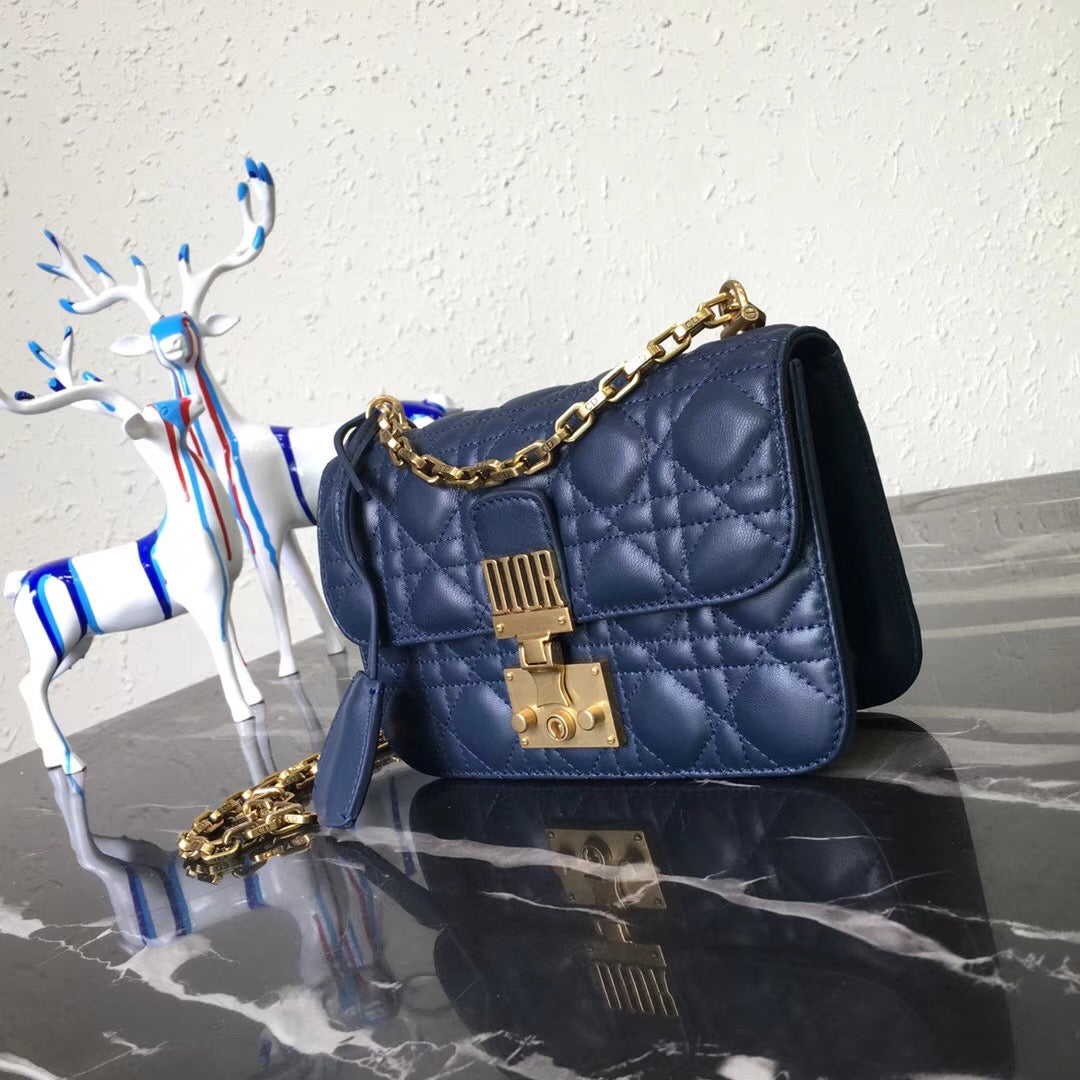 Luxury DiorSmall Dioraddict Flap Bag In Blue Lambskin