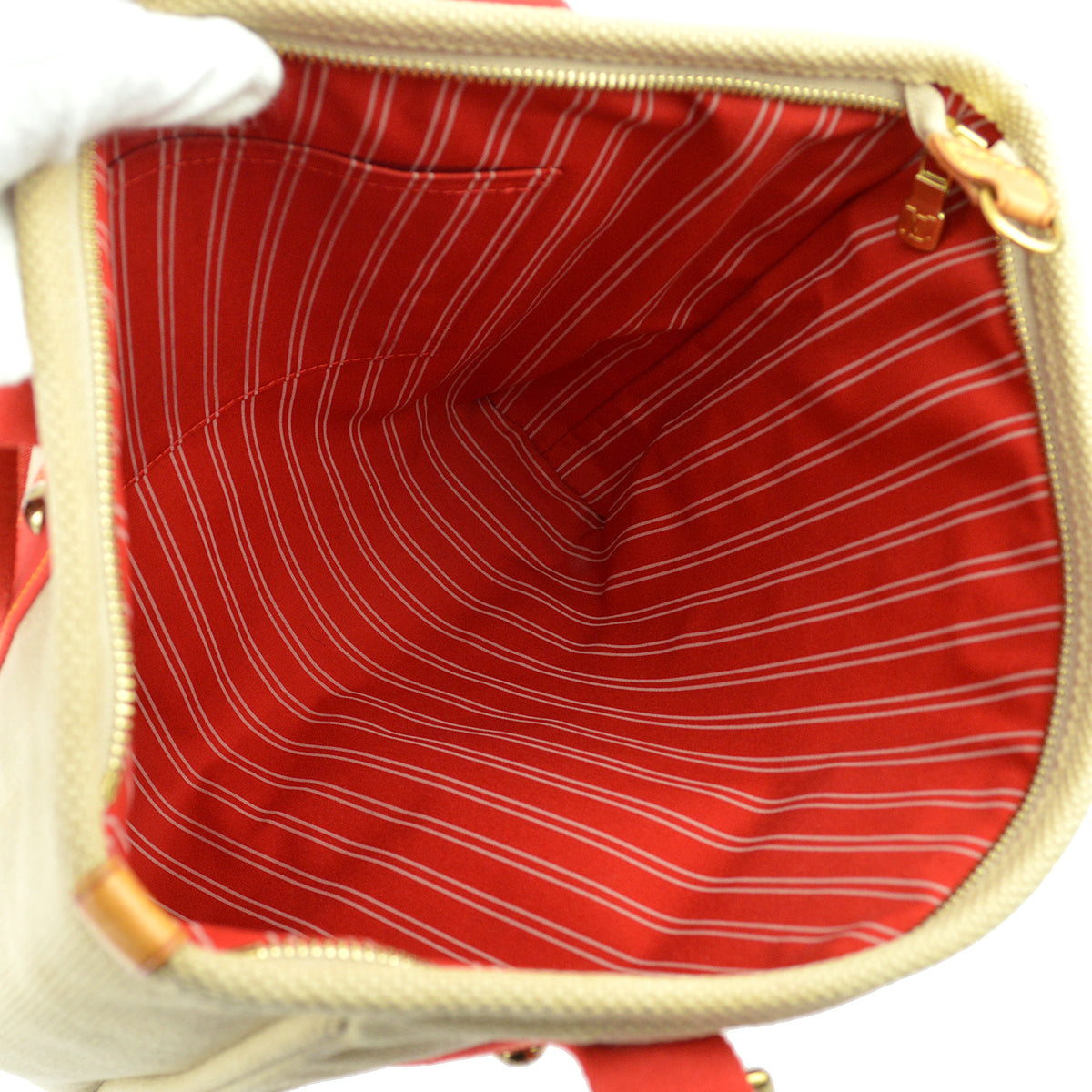 Louis Vuitton 2005 Beige Red Antigua Cabas MM Tote Bag M40035