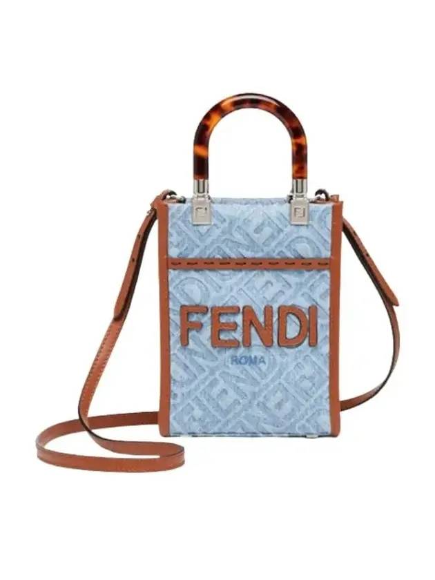 Luxury Fendi Mini Sunshine Denim Shopper Bag Blue