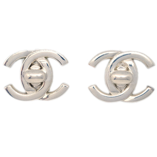 Chanel CC Turnlock Earrings Clip-On Silver Large 96P