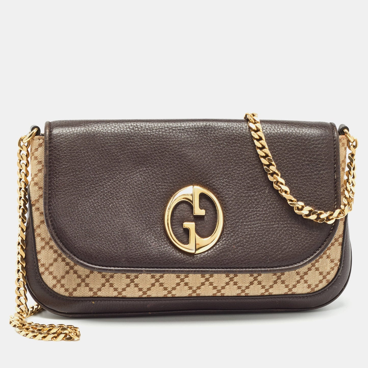 Luxury Gucci Trending 2025 Beige/Brown Diamante Canvas and Leather GG Chain Shoulder Bag