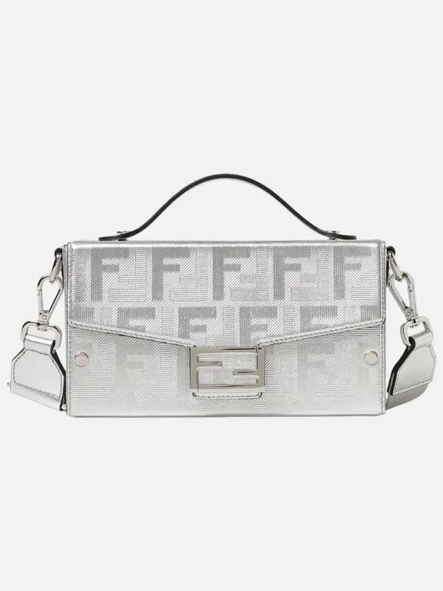 Luxury Fendi Soft Trunk Baguette Leather Cross Bag Silver