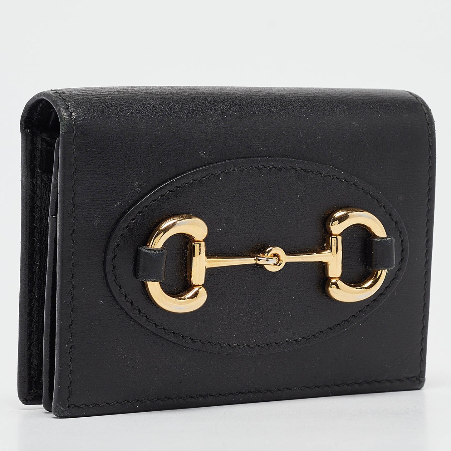 Luxury Gucci Trending 2025 Black Leather Limited Edition Horsebit 1955 Compact Wallet..