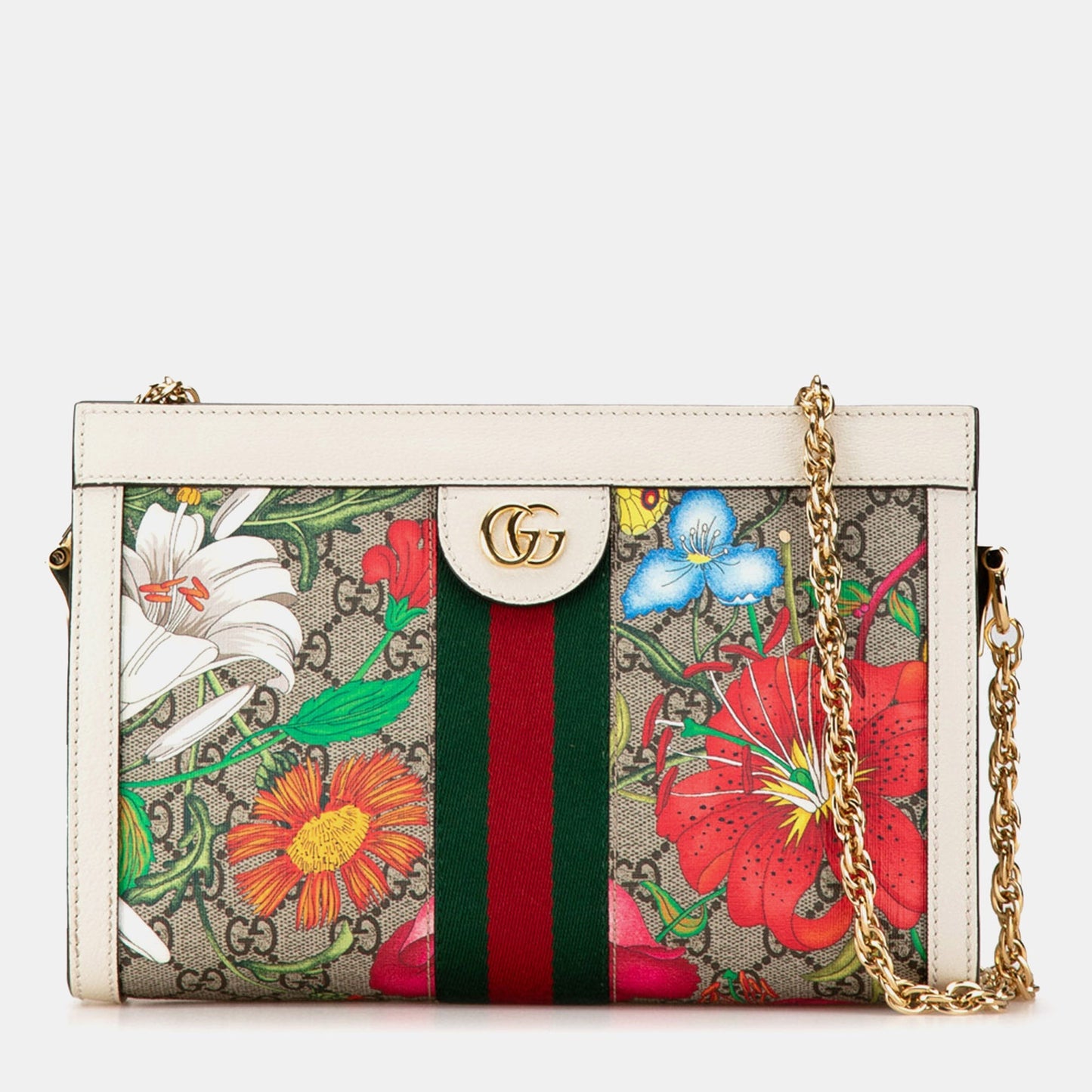 Luxury Gucci Trending 2025 Small GG Supreme Flora Ophidia Chain Shoulder Bag