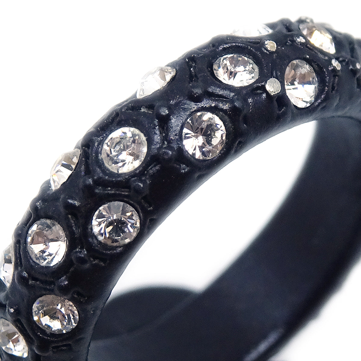 Luxury Chanel 2002 Black & Crystal CC Ring #6