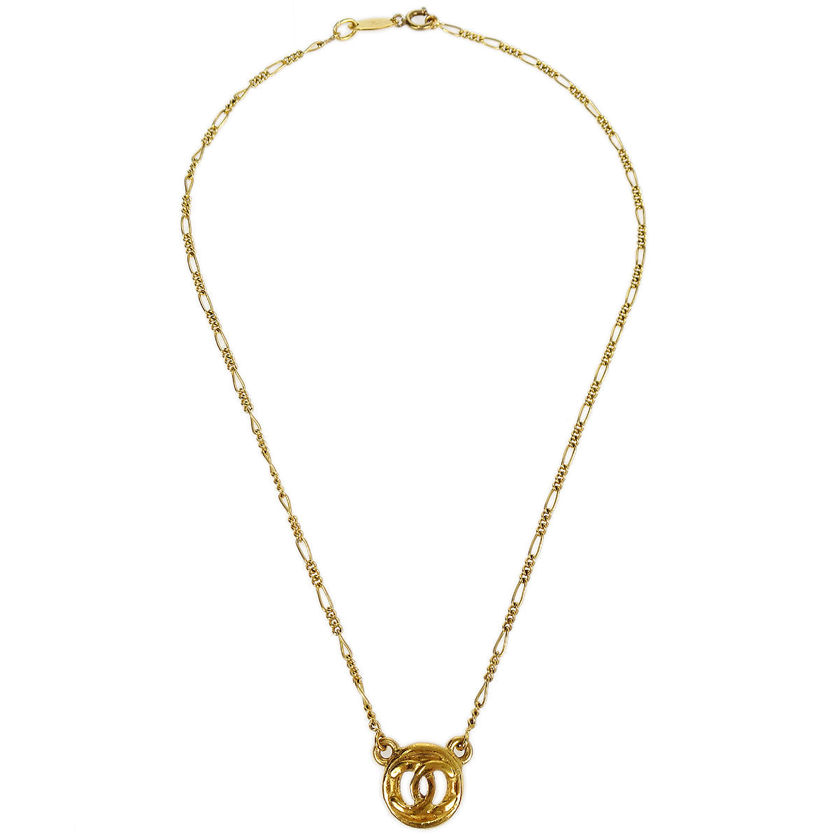 Luxury Chanel 1983 Circled CC Gold Chain Pendant Necklace
