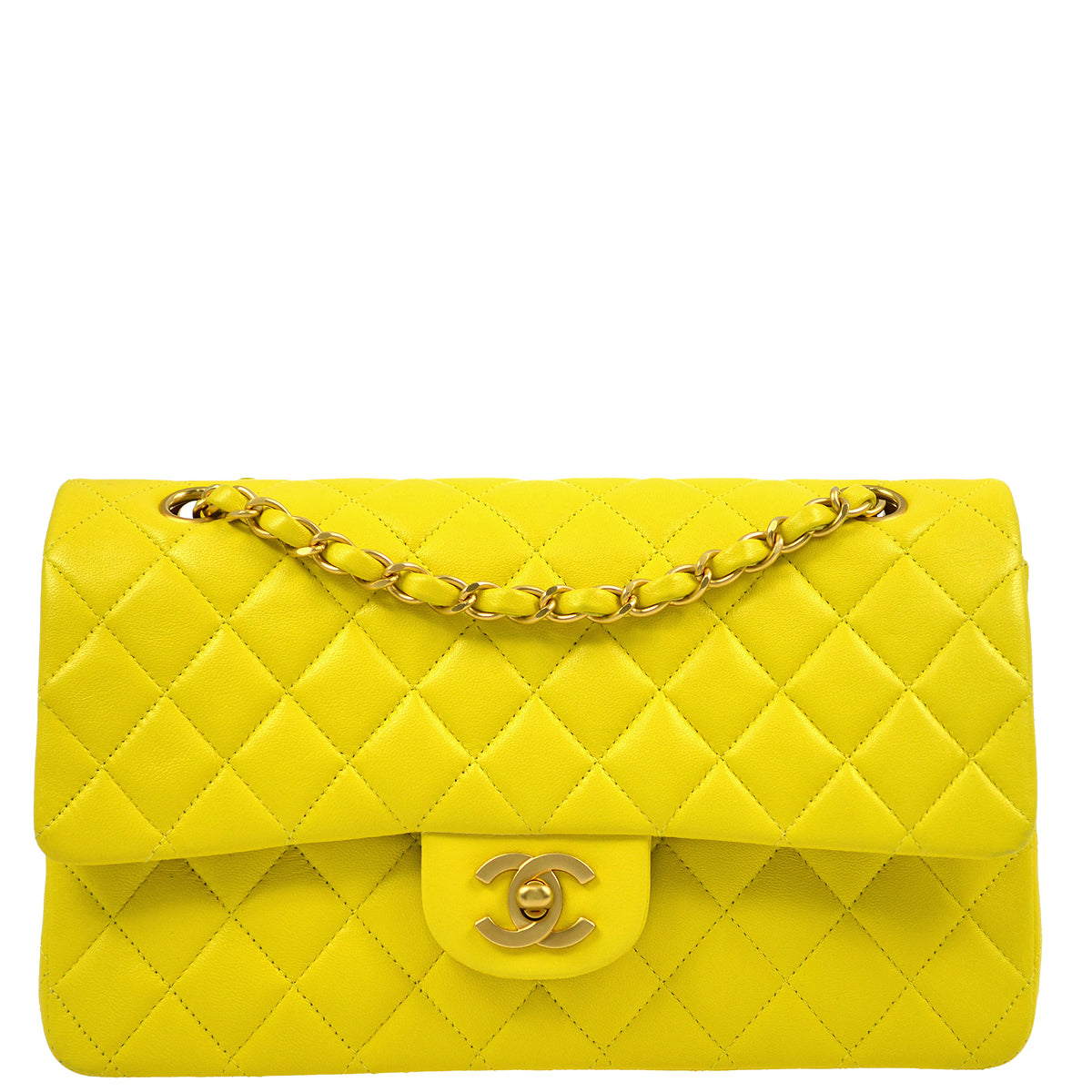Chanel * 2000-2001 Yellow Lambskin Medium Classic Double Flap Bag