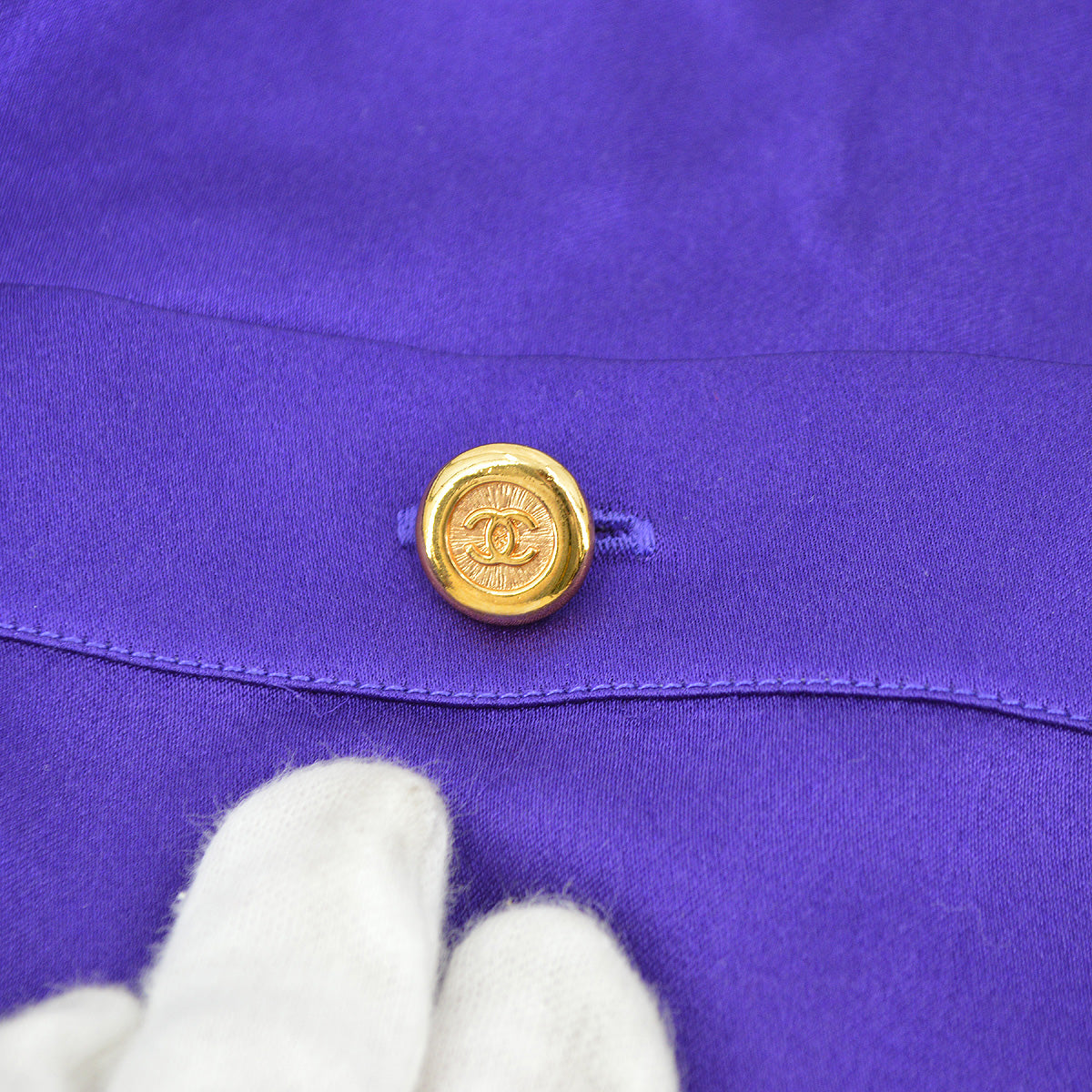 Luxury Chanel 1991 logo-buttons collarless silk shirt #38
