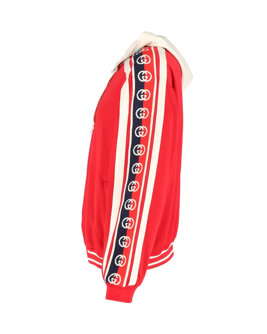 Luxury Gucci Trending 2025 Web-Trimmed Zip-Up Hoodie in Red Cotton