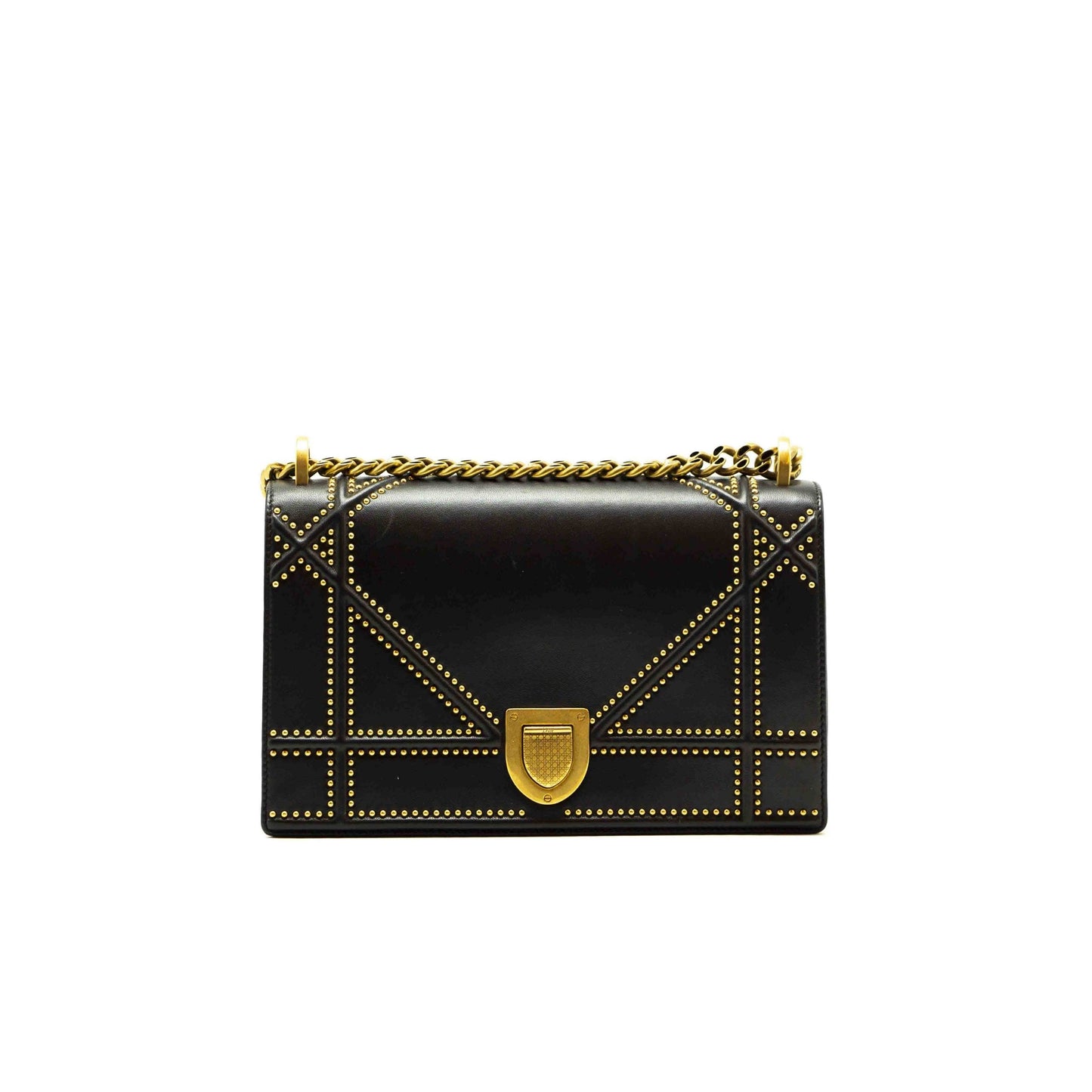Luxury Dior Black Leather Medium Studded Luxury Diorama Shoulder Bag