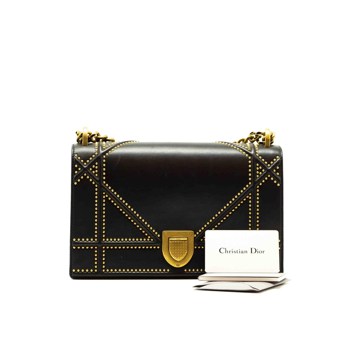 Luxury Dior Black Leather Medium Studded Luxury Diorama Shoulder Bag