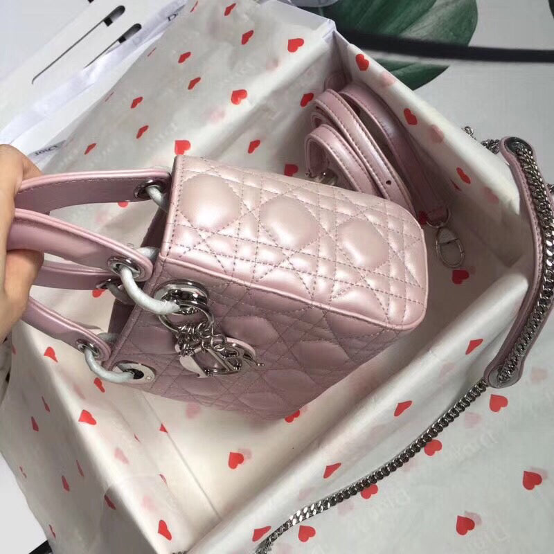 Luxury DiorLotus Pearly Lambskin Mini Lady Luxury DiorBag With Chain