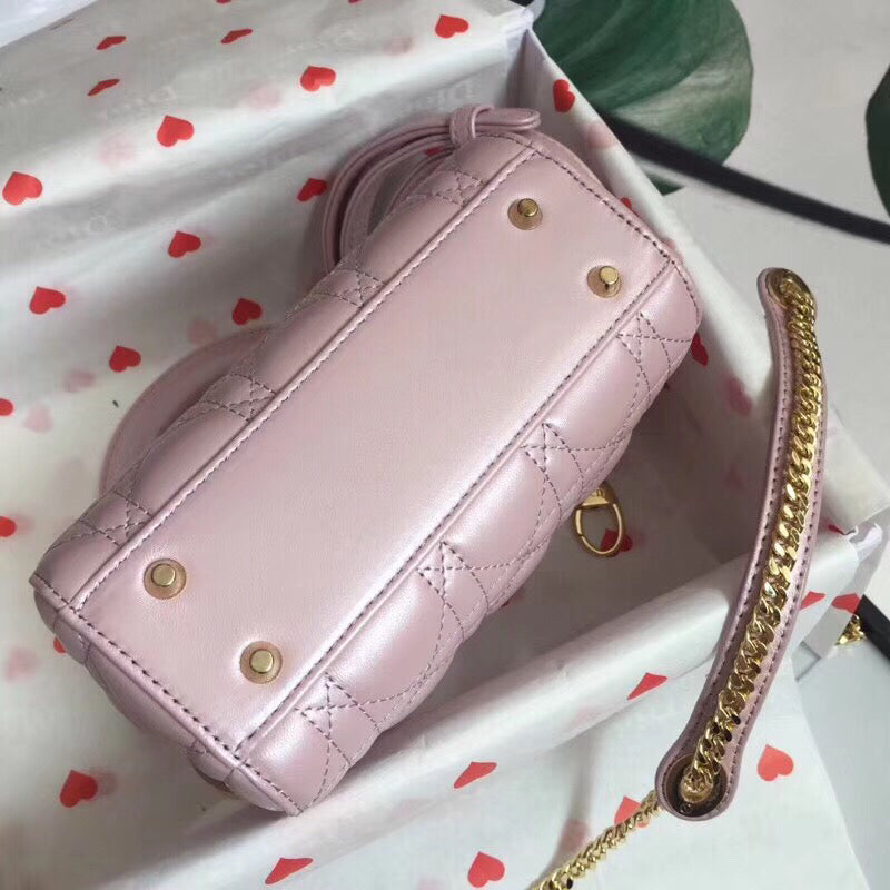 Luxury DiorLotus Pearly Lambskin Mini Lady Luxury DiorBag With Chain