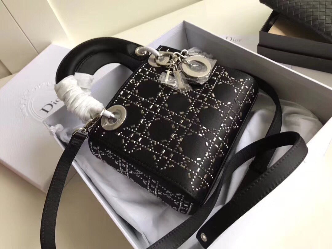 Luxury DiorMini Lady Luxury DiorSatin With Rhinestones Bag With Chain