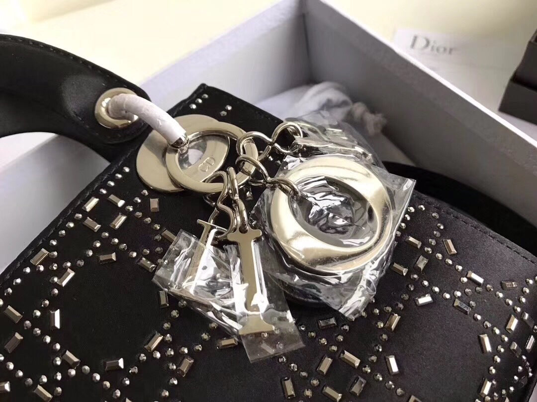 Luxury DiorMini Lady Luxury DiorSatin With Rhinestones Bag With Chain