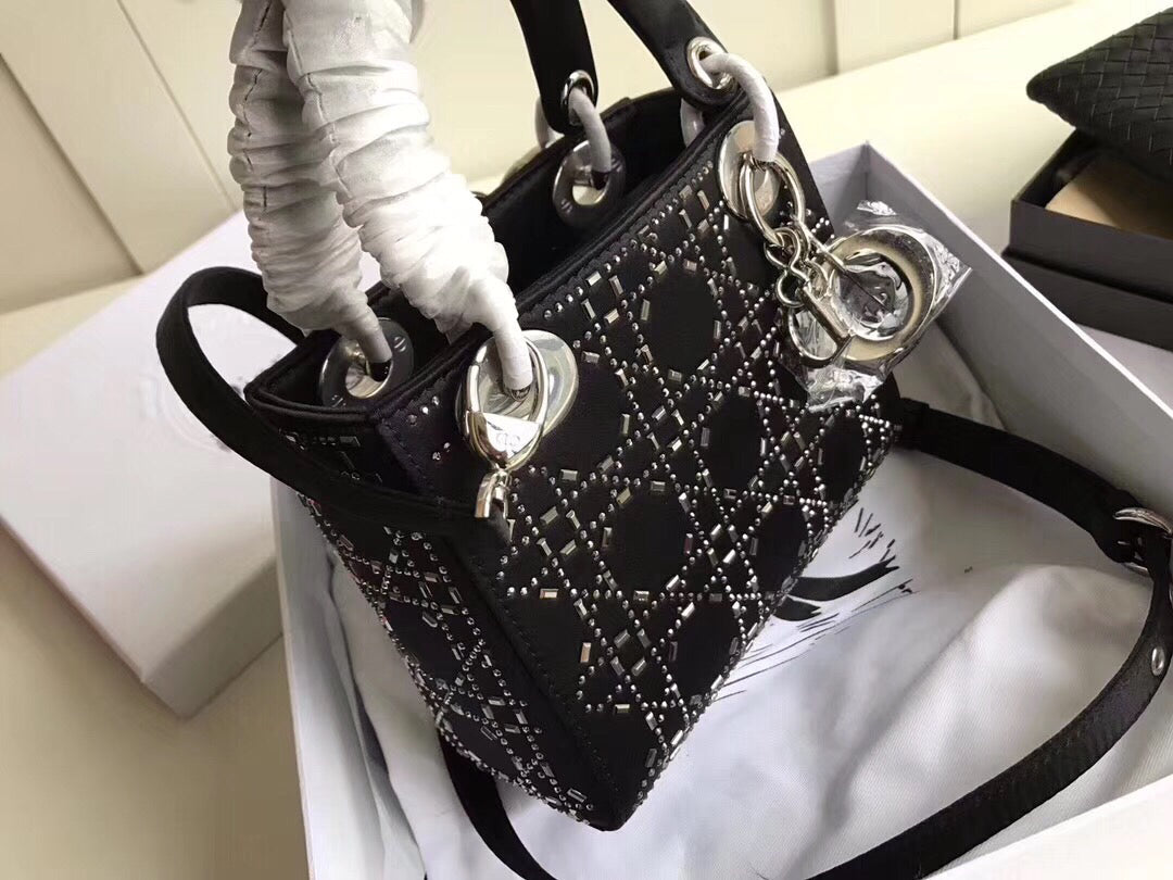 Luxury DiorMini Lady Luxury DiorSatin With Rhinestones Bag With Chain