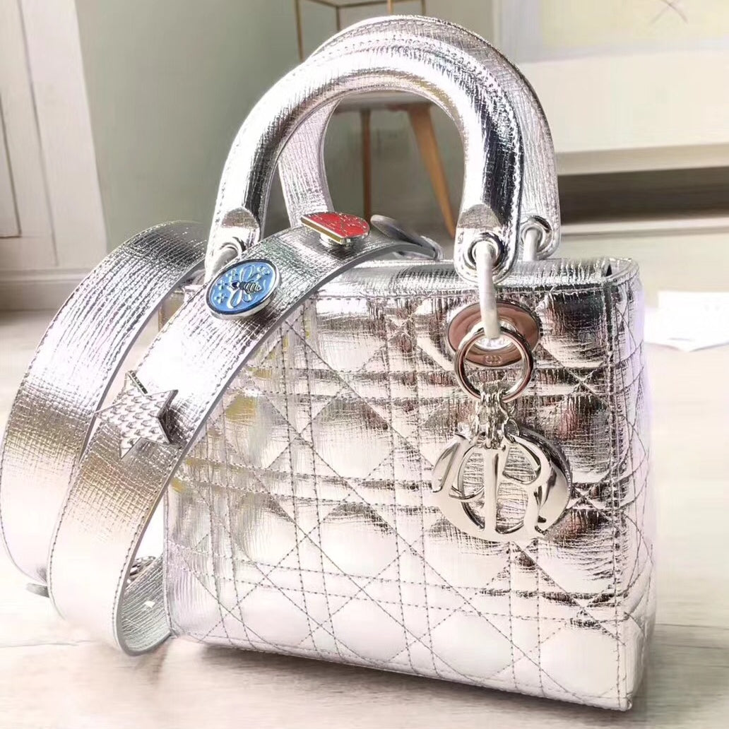 Luxury DiorMy Lady Luxury DiorBag In Silver Grained Calfskin