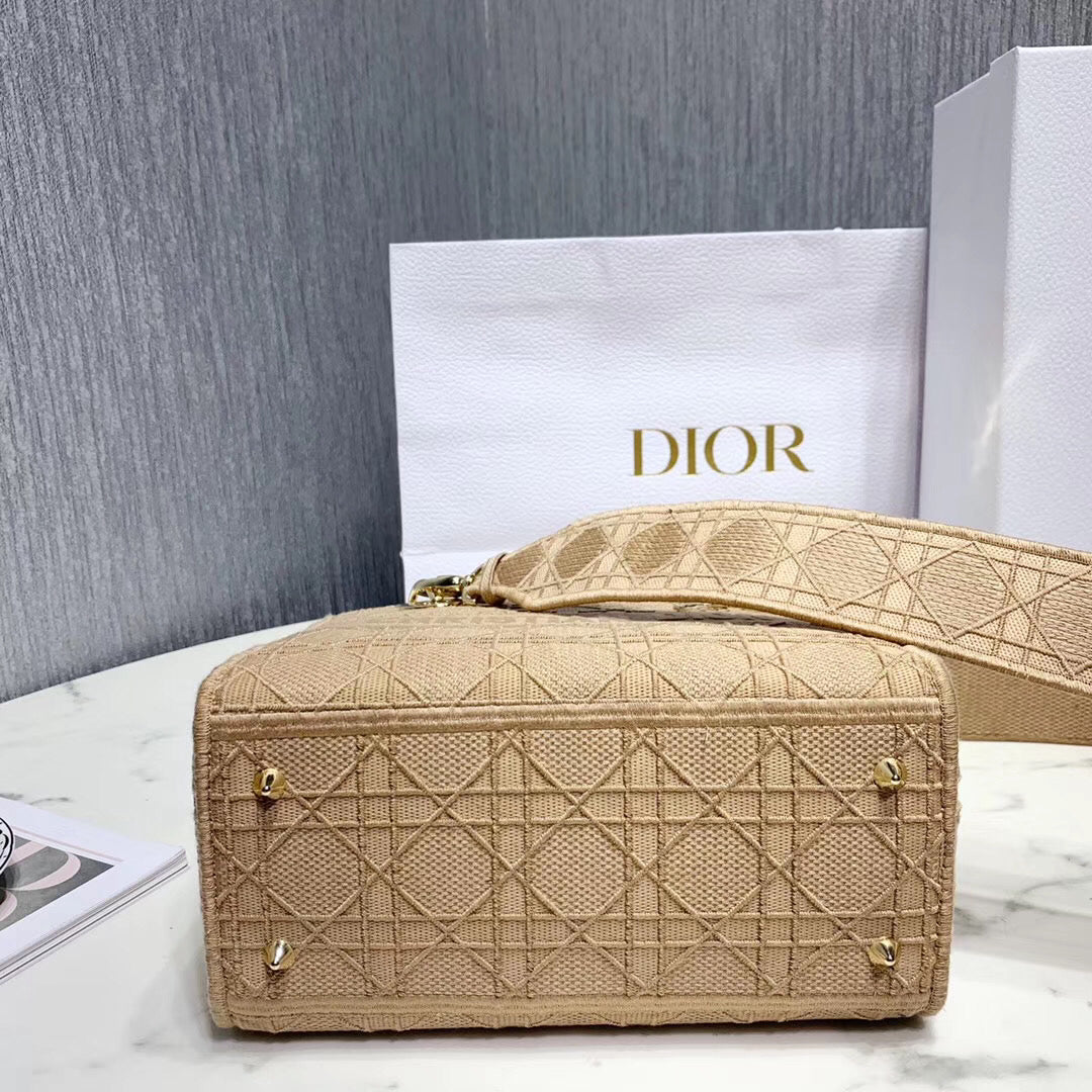 Luxury DiorMedium Lady D-Lite Bag In Beige Embroidered Canvas