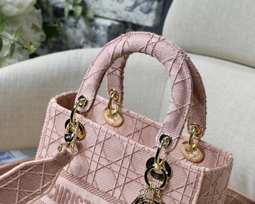 Luxury DiorMedium Lady D-Lite Bag In Pink Embroidered Canvas