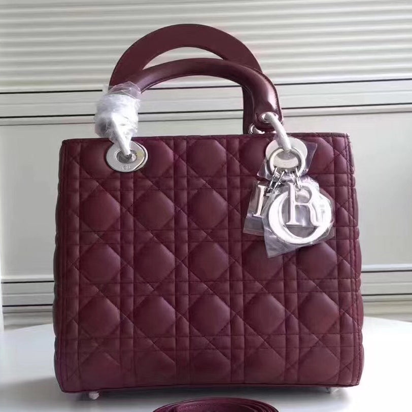 Luxury DiorMedium Lady Luxury DiorBag In Bordeaux Lambskin