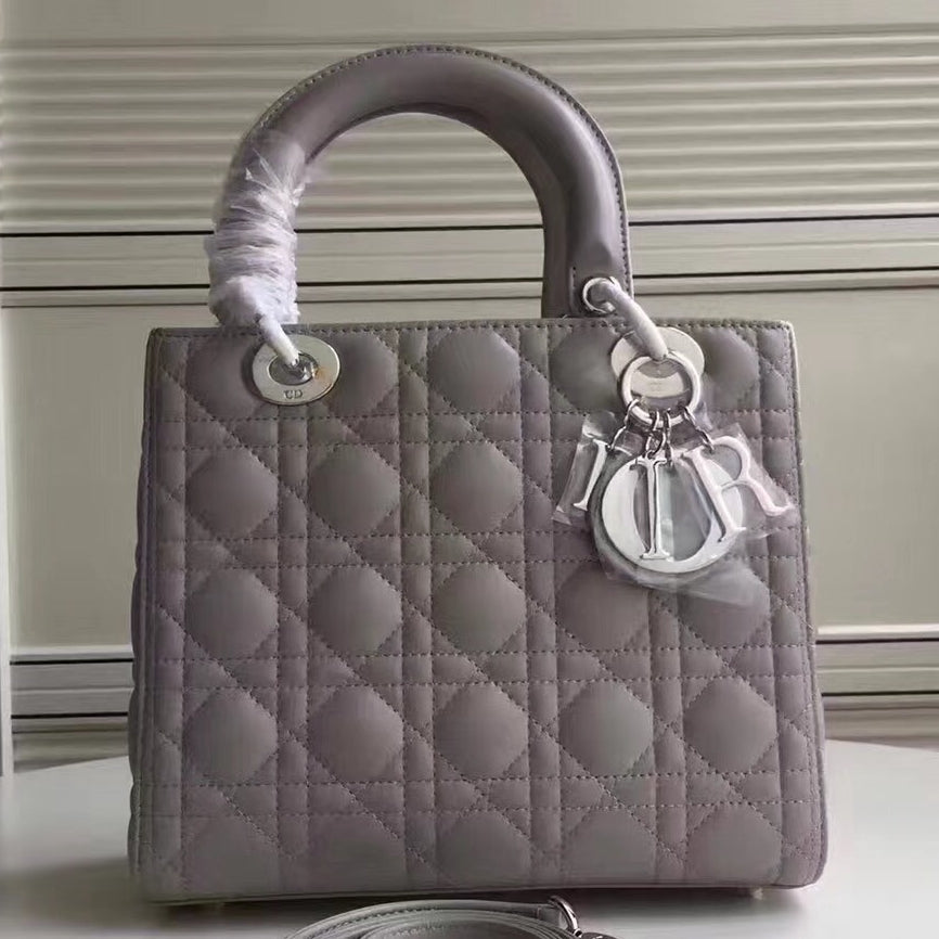 Luxury DiorMedium Lady Luxury DiorBag In Grey Lambskin