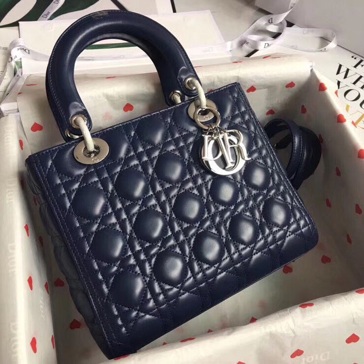 Luxury DiorMedium Lady Luxury DiorBag In Indigo Blue Cannage Lambskin