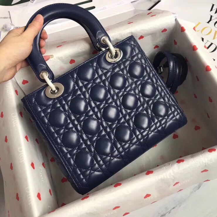 Luxury DiorMedium Lady Luxury DiorBag In Indigo Blue Cannage Lambskin