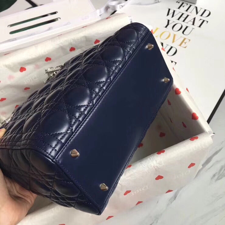 Luxury DiorMedium Lady Luxury DiorBag In Indigo Blue Cannage Lambskin