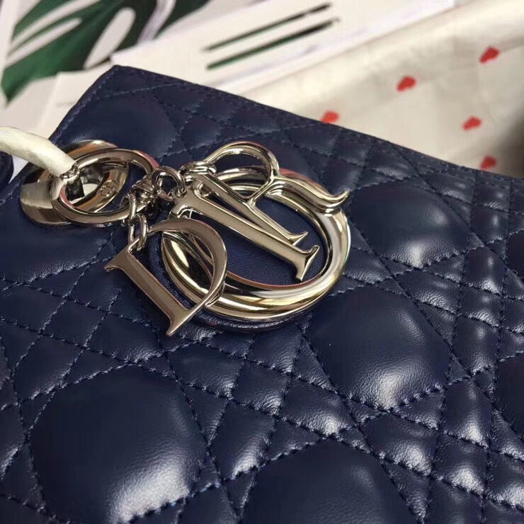 Luxury DiorMedium Lady Luxury DiorBag In Indigo Blue Cannage Lambskin