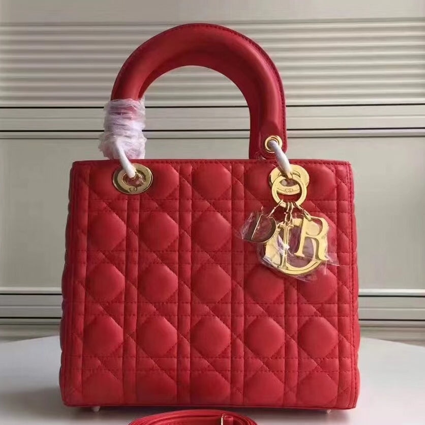 Luxury DiorMedium Lady Luxury DiorBag In Red Lambskin