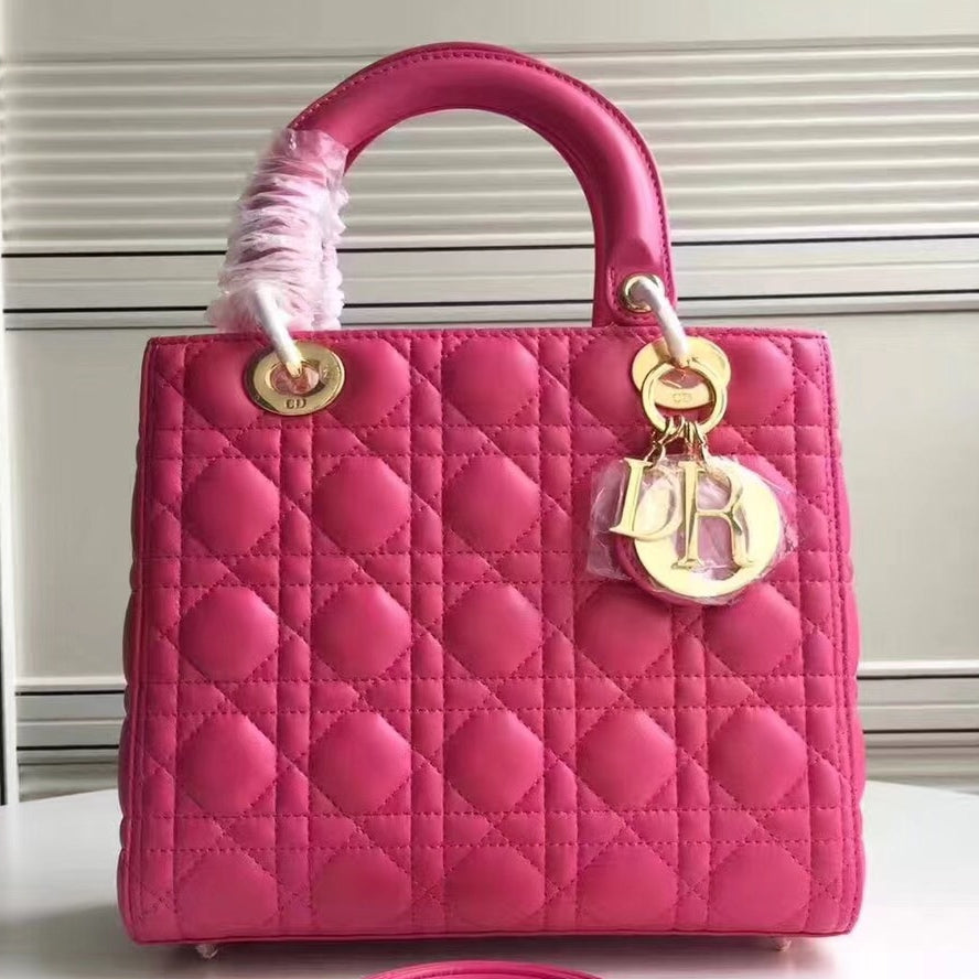 Luxury DiorMedium Lady Luxury DiorBag In Rose Red Lambskin