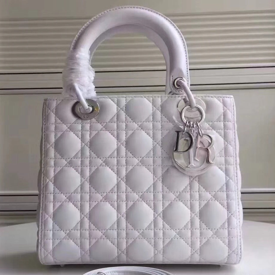 Luxury DiorMedium Lady Luxury DiorBag In White Lambskin