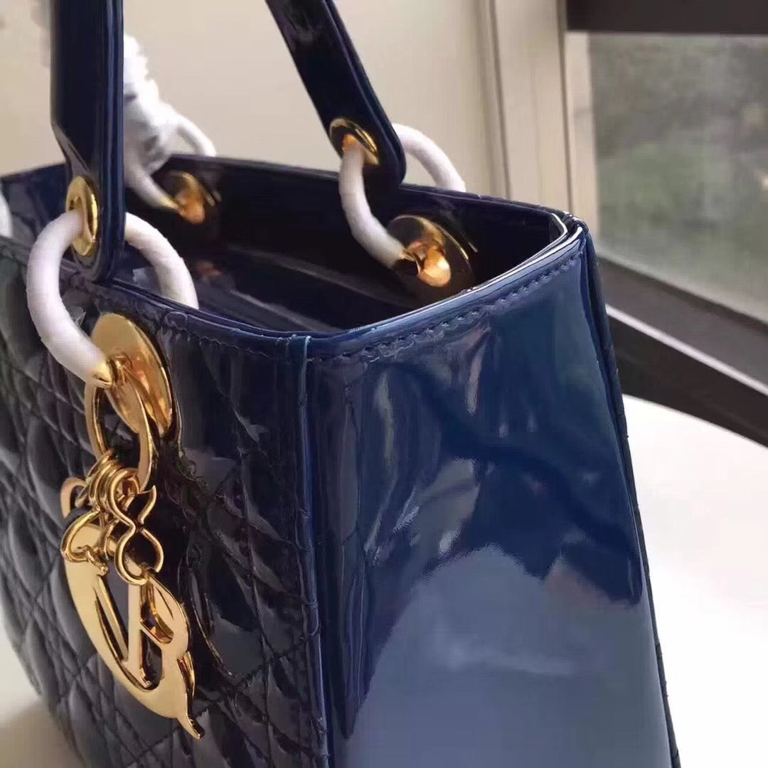 Luxury DiorMedium Lady Luxury DiorBag In Blue Patent Leather