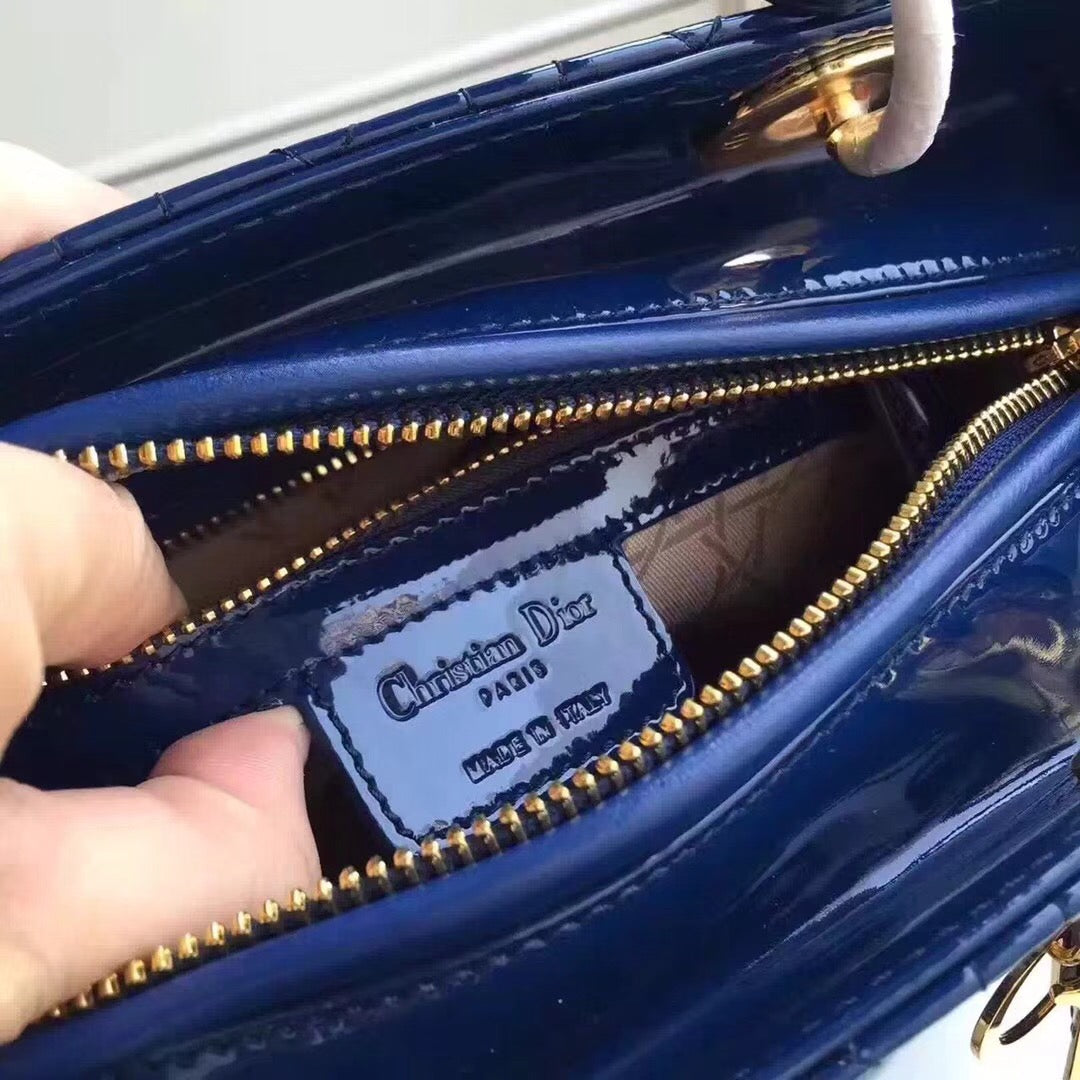 Luxury DiorMedium Lady Luxury DiorBag In Blue Patent Leather