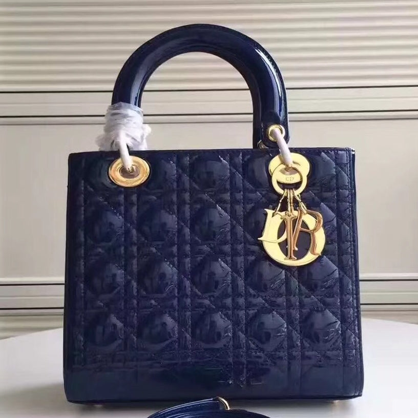 Luxury DiorMedium Lady Luxury DiorBag In Blue Patent Leather