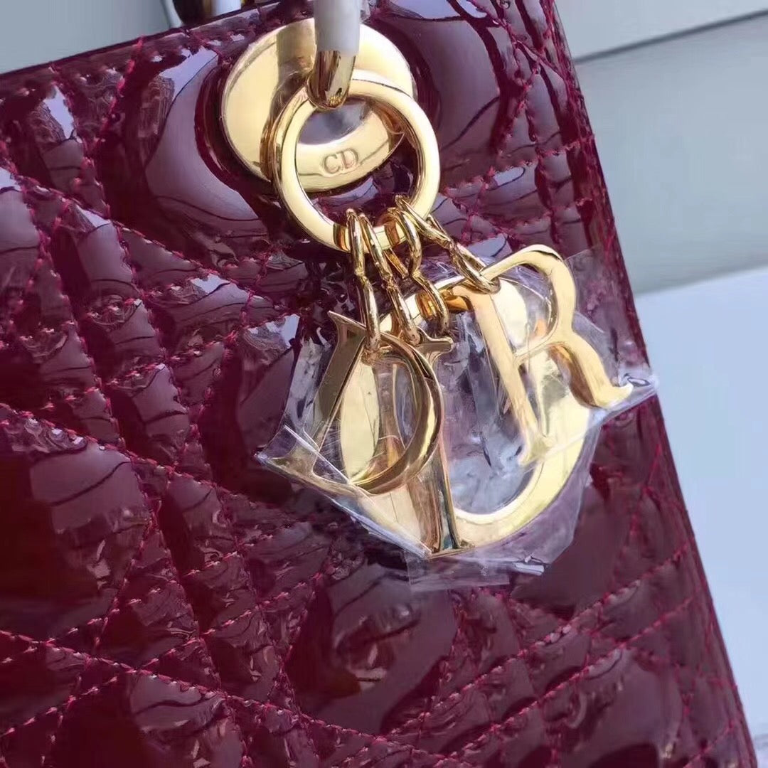 Luxury DiorMedium Lady Luxury DiorBag In Bordeaux Patent Leather